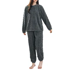 【数量限定】秋冬 ゆったり 可愛い ふわふわ 保温 防寒 プレゼント 軽量 寝間着 長袖 2点セット あたたかい シンプル フランネル 起毛 クルーネック 寢巻き ロングパンツ 部屋着 ルームウェア 上下セット 冬 もこもこ レディース パジャマ XTRA]