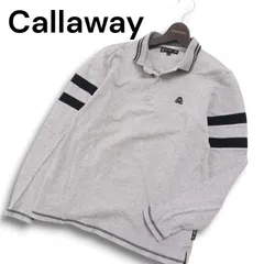 Callaway キャロウェイ ゴルフ 通年 スカル ロゴ 刺繍★ ライン 鹿の子 長袖 ポロシャツ Sz.L メンズ 灰 グレー
