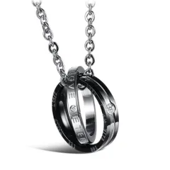 ダブルリングペンダント ネックレス ステンレス ブラック 径23mm 11de