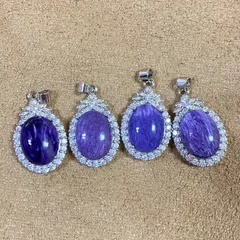 15  チャロアイト　天然石ペンダントトップ　蓮花飾り付き