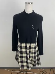 組曲 クミキョク TM レディース 長袖　ワンピース 黒×チェック。 20250912-0008