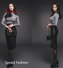 ハイウエスト スリム レザースカート レディース タイトスカート フェイクレザースカート シンプル 美脚 スリットスカート 脚長  nee3q560376のサムネイル
