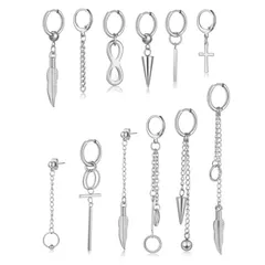 レディーズ おしゃれ メンズ ステンレス 軟骨ピアス クロス 両耳 人気 12点セット ロック系 パンク系 フープピアス ゴシック ファッション リングピアス アクセサリー