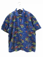 ギャップ GAP 00s OLD アロハシャツ 紺タグ サーフィン ヤシの木 総柄 ブルー L