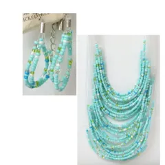 MyStyle 多重ビーズネックレス&ピアスセット カラー ブルー