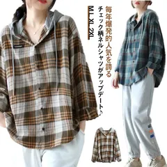 チェックシャツ レディース ネルシャツ チェック柄 フード付き シャツ ブラウス 長袖シャツ 暖かい オーバーサイズ ゆったり 厚手 羽織り ライトアウター カジュアルシャツ 抜け感 体型カバー 春秋#lujf430