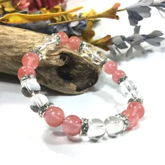 水晶&チェリークォーツ　パワーストーン ブレスレット 天然石ブレスレット 8mm（シルバー）レディース 女性  数珠ブレス 開運 プレゼント ギフト  [5] 