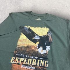 US古着 OUTDOOR LIFE アウトドア ワシ 鷲 イーグル Tシャツ L グリーン