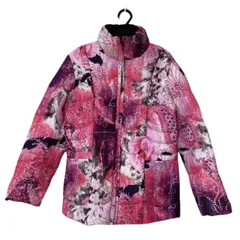 Z1516 【希少】Laurèl ローレル リバーシブルダウンジャケット　2way 紺　ネイビー　ピンク　マルチカラー　レディース　38  フェザー　コート　アウター　軽量　防寒