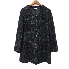 #wnc クリツィア KRIZIA ジャケット 40 黒 アイボリー ツイード ノーカラー レディース [940179]
