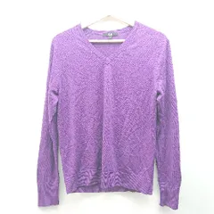 ◇ UNIQLO ユニクロ Vネック ウール100％ 薄手リブ生地 シンプル 長袖 ニット サイズL パープル レディース E  【1310130013016】