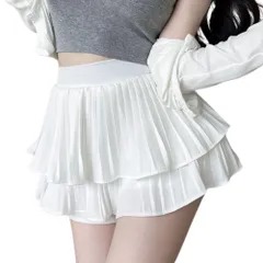 [AQUA Marine] フリルミニスカート レディース ティアード インナーパンツ付き ハイウエスト フレアデザイン ガーリー 大人可愛い 韓国ファッション 美脚 細見え シンプル (JP, アルファベット, L, ホワイト) [ホワイト] [L]