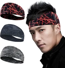 eggpass ヘアバンド メンズ スポーツ 汗止め ヘッドバンド ワイドタイプ 3個セット スプラッシュグレー/ストライプグレー/イナズマレッド( 「3」スプラッシュグレー/ストライプグレー/イナズマレッド)