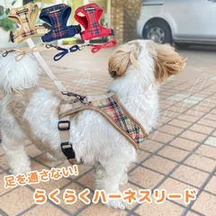 足を通さない！ らくらくハーネスリード 頭から被るタイプ ハーネスリードセット 胸当て 胴輪 サイズ調節可 ハーネス リード 犬猫兼用 お散歩 お出かけ 犬 猫 ペット リーダーウォーク タータンチェック エミリースタイル emilystyle