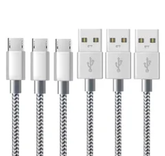 【特売】Micro USB ケーブル【3本セット 1M】マイクロUSBケーブル 急速充電 高速データ転送 高耐久 ナイロン編み 断線防止 Xperia Nexus Galaxy AQUOS Android 多機種対応（シルバーグレー）