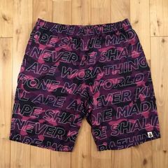 ★XXL★ Text color camo ビーチ ショーツ a bathing ape BAPE beach shorts エイプ ベイプ ハーフパンツ Purple camo 迷彩 2XL