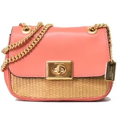 コーチ バッグ COACH シンセティックストロー スムースレザー ミニ キャシディ ターンロック チェーン 2way ショルダー バッグ ナチュラル×ライトコーラル 72709