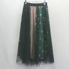 ◇ ⊇ Bou Jeloud ブージュルード レース 花柄 ロング丈 チュール スカート サイズ38 ブラック グリーン レディース E  【1409100062878】