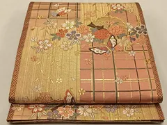 平和屋着物◎六通柄袋帯　唐織　雪輪花蝶文　金糸　正絹　逸品　CAAX3328qv