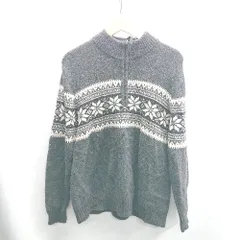 ◇ ⊇ UNIQLO ノルディック柄 ハーフジップ 長袖 ニット セーター サイズL ダークグレー ホワイト メンズ レディース E  【1410100059607】