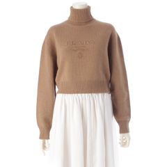 プラダ 23年 カシミヤ混 ロゴ エンブロイダリー タートルネック ニット セーター トップス P26498 ブラウン 38【中古】