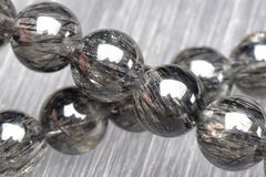 【１点物】濃密内包 ブラックルチルクォーツ(トルマリンインクォーツ)　7mm　ブレスレット パワーストーン 天然石 _U6530