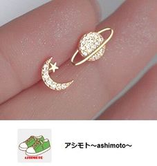 ☆新品未使用「送料込」ピアス//月と惑星//エレガント// アシンメトリー//ゴールド//16