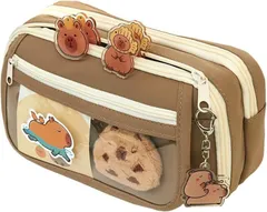 Hyack 多機能筆箱 入学 可愛い 透明 筆入れ ペンケース 大容量 カピバラ(ブラウン,  中)