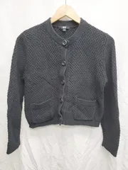 ◇ UNIQLO ユニクロ コットン　ショート丈 長袖 カーディガン サイズS ブラック レディース P  【1408200020764】