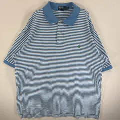 古着 90's/90年代 ポロバイラルフローレン Polo by Ralph Lauren 鹿の子 半袖 ポロシャツ ワンポイント ロゴ 刺繍 2ボタン 大きいサイズ 2XLT  水色系 ボーダー メンズ