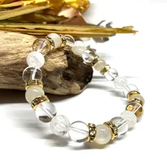 パワーストーン ブレスレット ムーンストーン&水晶&クラック水晶 天然石ブレスレット （ゴールド）8mm レディース 女性  数珠ブレス 開運 プレゼント ギフト  [d]