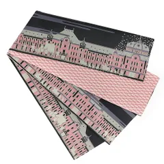 半幅帯 浴衣帯 ゆかた帯 桐生織 黒地 東京駅 花 桜 エ霞 花びら 明治 昭和 馬 馬車 人物 矢羽根 ポリエステル リバーシブル 浴 No.10-5445