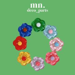 【1つ25円】★24個セット/各3点★まとめパック　デコパーツ　ハンドメイド　花　フラワー　クリア　レトロ　バイカラー