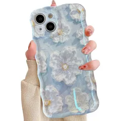 QLTYPRI iPhone 13 Pro MaxケースTPUカバー おしゃれ 韓国 可愛い 花柄 ウェーブ 薄型 軽量 耐衝撃 スマホケース ワイヤレス充電対応 ストラップホール付き アイフォン13 Pro Max ケース 6.7インチ 対応 - ライト 1