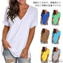 送料無料 無地 半袖tシャツ レディース 体型カバー Tシャツ トップス カットソー 半袖 夏 全10色×5サイズ！tシャツ Vネック 部屋着 大きい【売れ筋ランクイン】ZZ520