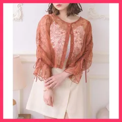 ★スタッフおすすめ★袖シャーリング花柄カーデ  ＜透け感のある花柄生地が女性らしいカーディガン＞▼デ 上品　おすすめ おしゃれ　★売れ筋★　人気 高見え　高級感
