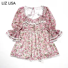 cE15 LIZ LISA 花柄チュニック丈ワンピース　リボン　レース　フリル