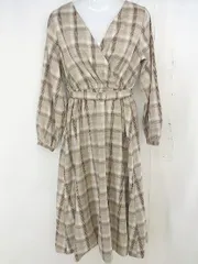 ◇ apres jour アプレジュール チェック ウエストゴム 長袖 膝下丈 ワンピース サイズF ベージュ ブラウン レディース  【中古】 【1207060009229】