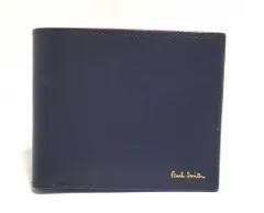 未使用 ポールスミス 財布 二つ折り メンズ ネイビー 濃紺 マルチカラー コインケースあり レザー Ｐａｕｌ Ｓｍｉｔｈ 型押し
