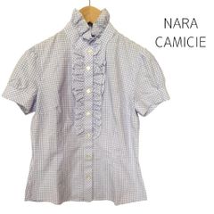 NARA CAMICIE　ナラカミーチェ　シャツ　ブラウス　前立てフリル　細身　チェック　送料込み　サイズ0　971855