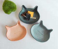 とこがわの猫ちゃんトレイ　ミドルサイズ 栃木レザー3色展開（単品）そらくらふと