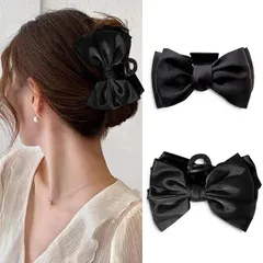 【新着商品】ヘアアクセサリ 髪留め 大きめしっかりとまる バンスクリップ 大人 韓国 可愛い ヘアクリップ おしゃれ 髪を結い 日常の出社学校に通う ブラック組み合（2個）