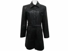 アルマーニエクスチェンジ A/X ARMANI EXCHANGE ビンテージ レザー 比翼 ステンカラーコート ジャケット ベルト 黒 ブラック Sサイズ ■GY14 0415のサムネイル