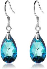 CHLOEOS ピアス レディース 人気 華奢 水滴 ティアドロップ フックピアス 揺れる シルバー925純銀 綺麗 色可変クリスタル 大人 おしゃれ フレッシュ セクシー かわいい きれい 素敵( ブルー)