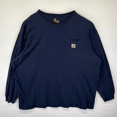 古着 カーハート Carhartt 長袖Tシャツ ロンT ワンポイントロゴ ポケット 大きいサイズ クルーネック XXXL  ネイビー メンズ