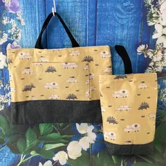 No.1 キッズ　恐竜＆自動車　レッスンバッグ　手提げ袋　シューズバッグ　靴袋　入学準備