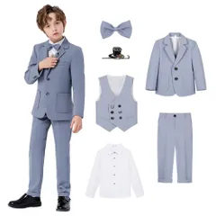 150_ブルー（6点セット） [YAYOKYA] 男の子 スーツ キッズ フォーマルスーツ 子供 ボーイズ 長袖 無地 卒業式 入学式 七五三 結婚式 発表会 6点セット ワインシャツ 蝶ネクタイ ボーイズフォーマル