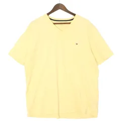 トミーヒルフィガー Vネック半袖Tシャツ メンズUS-2XL ワンポイント刺繍ロゴ パステルイエロー hsc-0410n