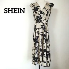 SHEIN シーイン 花柄 カシュクール 巻き ワンピース ノースリーブ プリント ブラウン Sサイズ