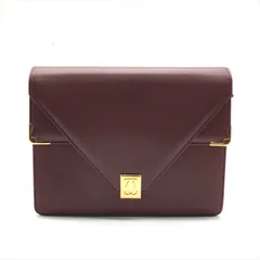 良品 Cartier カルティエ マストライン レザー G金具 クラッチ セカンド バッグ ボルドー レディース a7369
